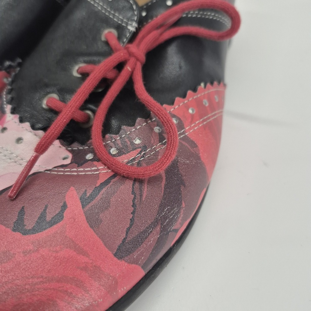 John Fluevog Erika Brogued Oxford Red Black Pink Leather Size 8.5 - Picture 9 of 16